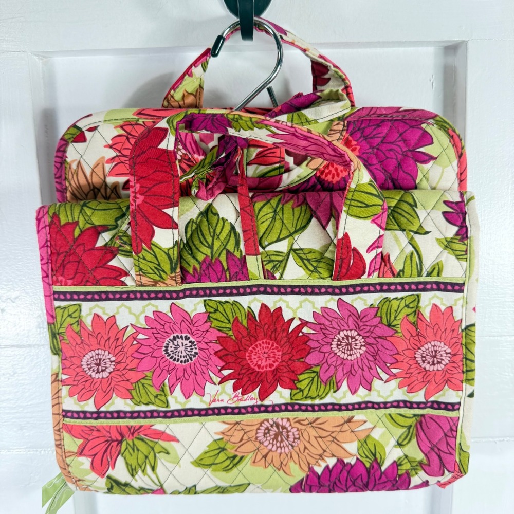 Vera Bradley Hanging Travel Organizer Quilted Floral Pink Green Toiletry Bag